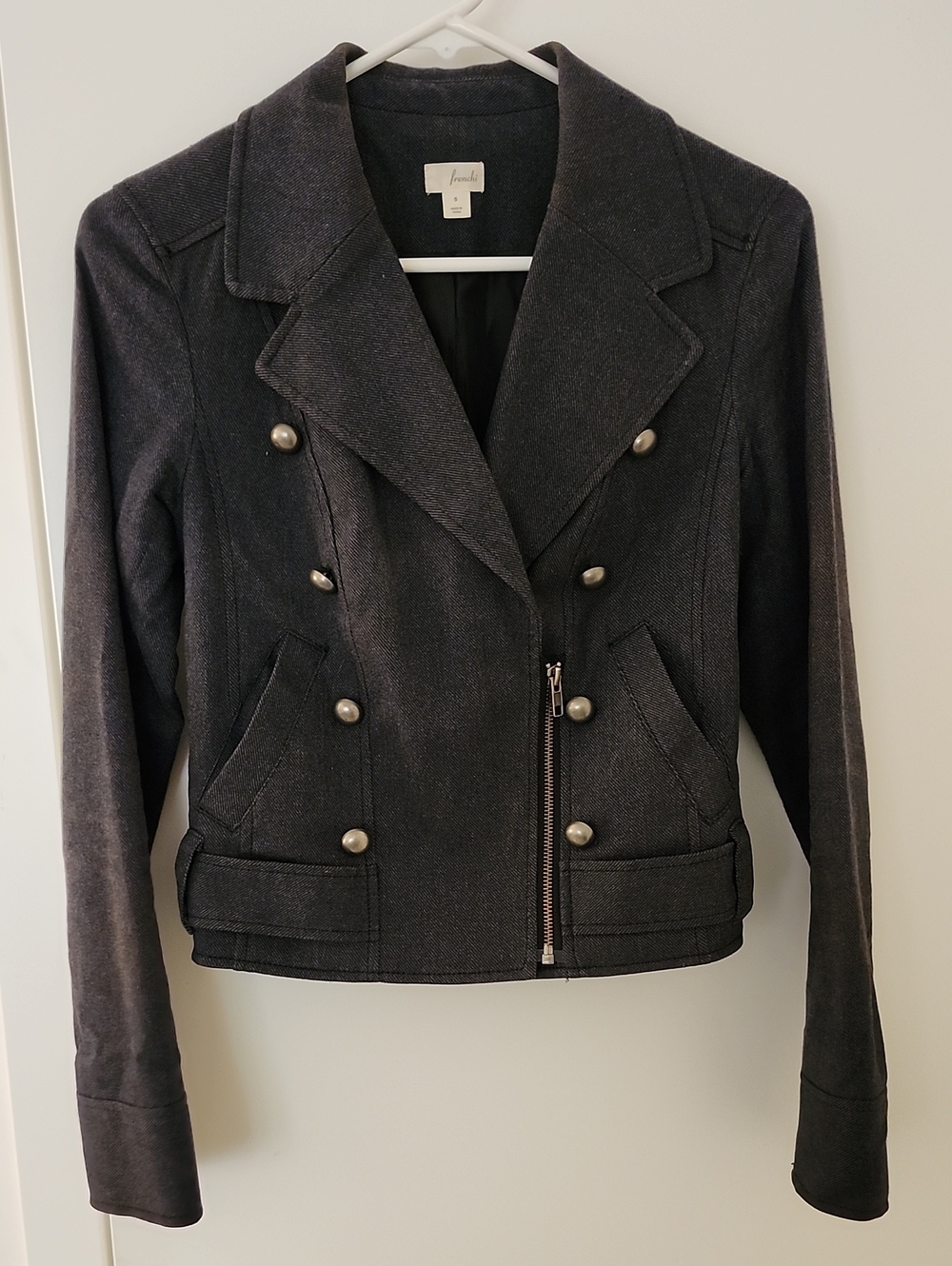 Frenchi Dark Gray Double-Breasted Moto Blazer